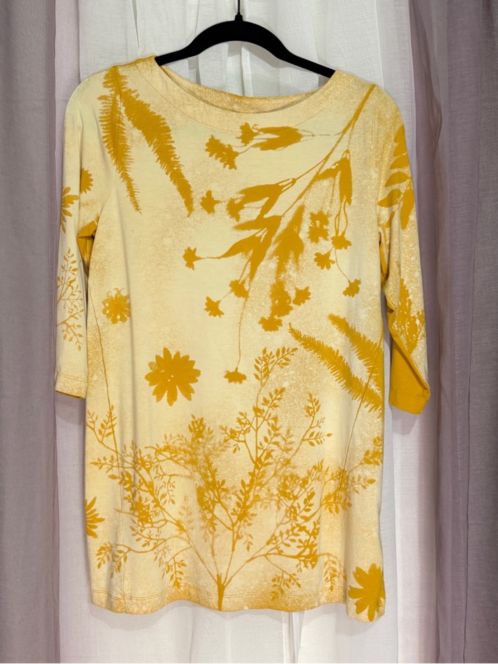 Botanical line hand bleached Yellow Floral Print Tunic Top